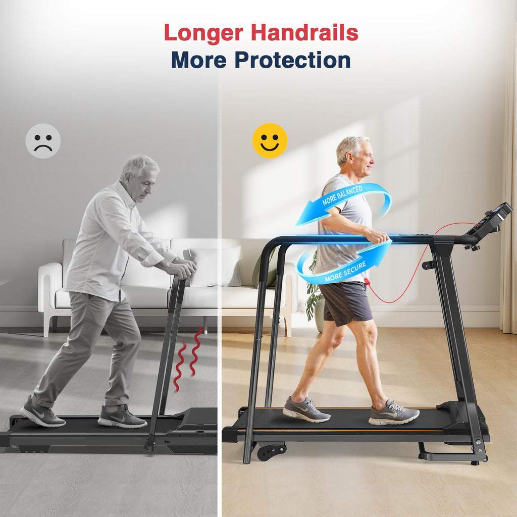 Redliro Walking Treadmill for Seniors - Foldable Senior Treadmill with 0%-2% Incline, Long Handrails - 300 lbs Capacity Home Rec