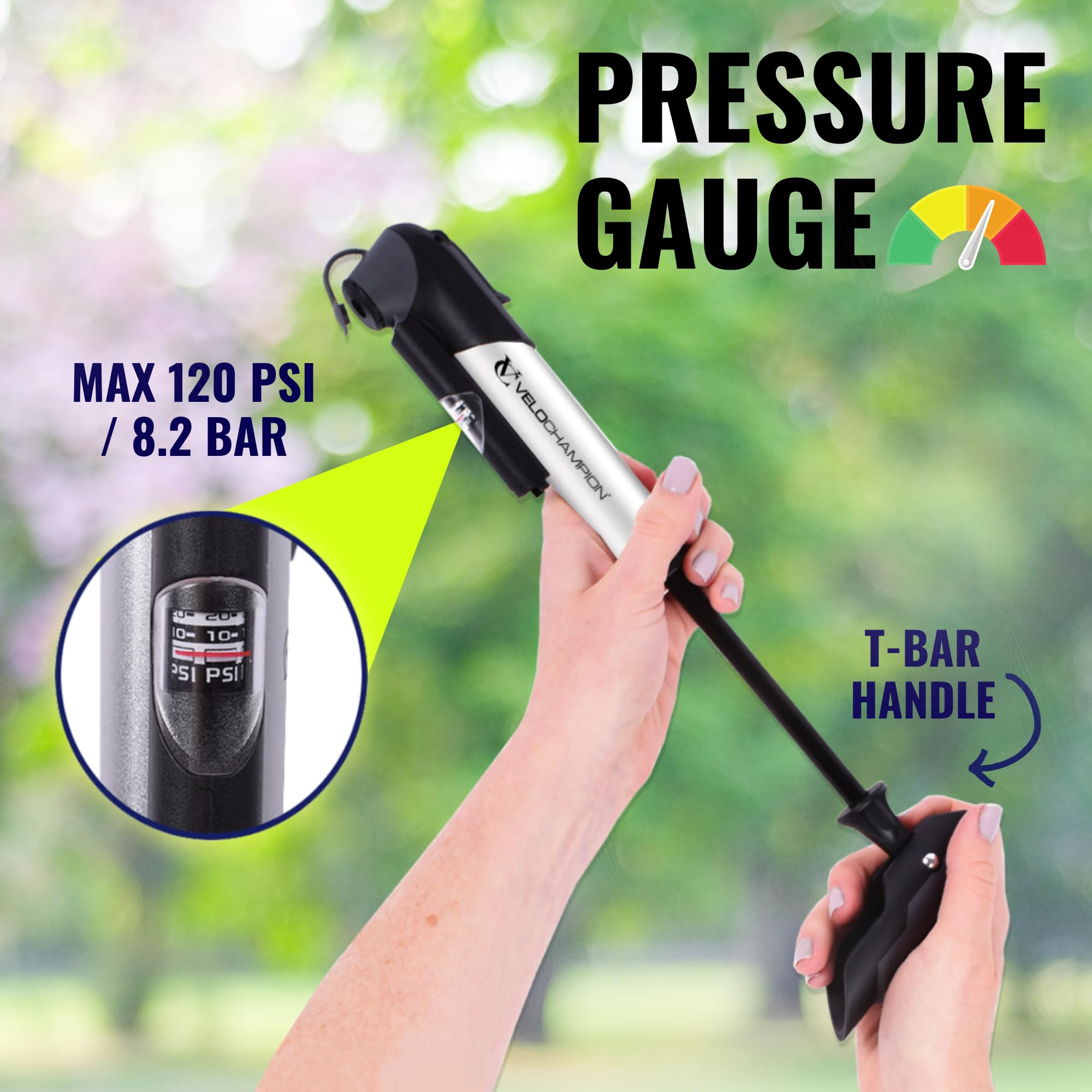 Velochampion Alloy Mini Bike Pump Suitable For Presta, Schrader And Dunlop - Portable, Compact, Durable And Easy To Use (Alloy 9