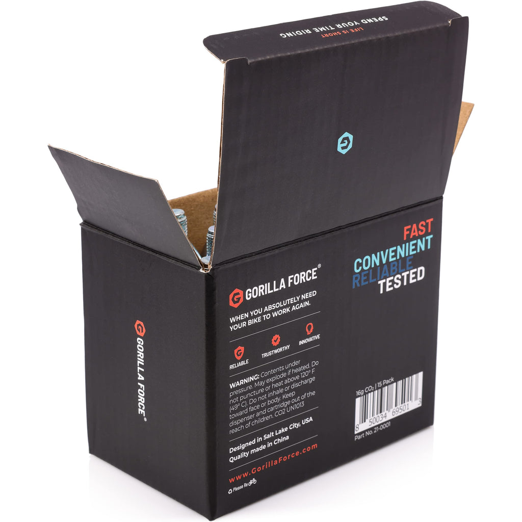 Gorilla Force | 16G Co2 Cartridges - Threaded | Box Of 15 | For Bike Tire Inflators