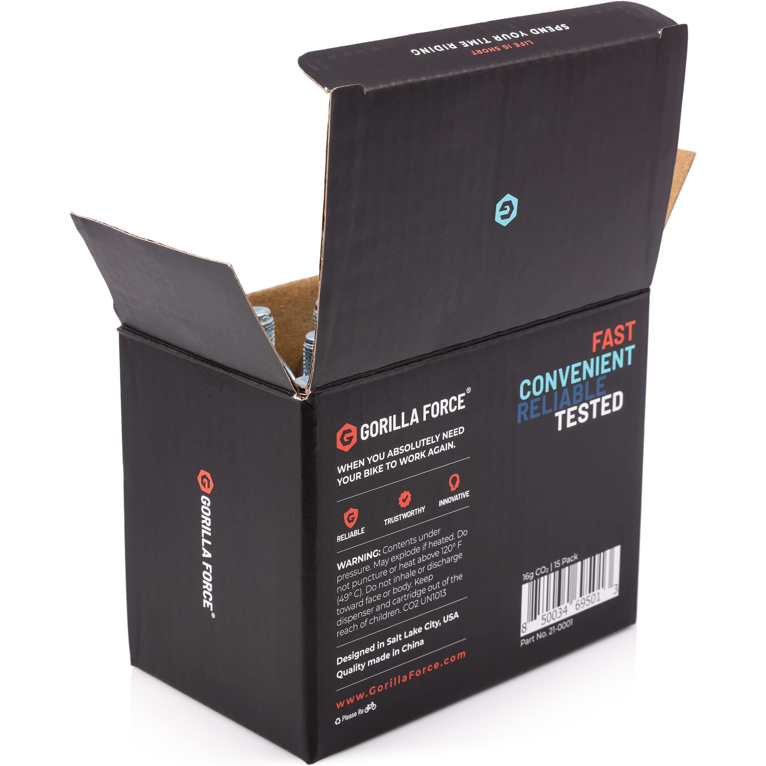 Gorilla Force | 16G Co2 Cartridges - Threaded | Box Of 15 | For Bike Tire Inflators