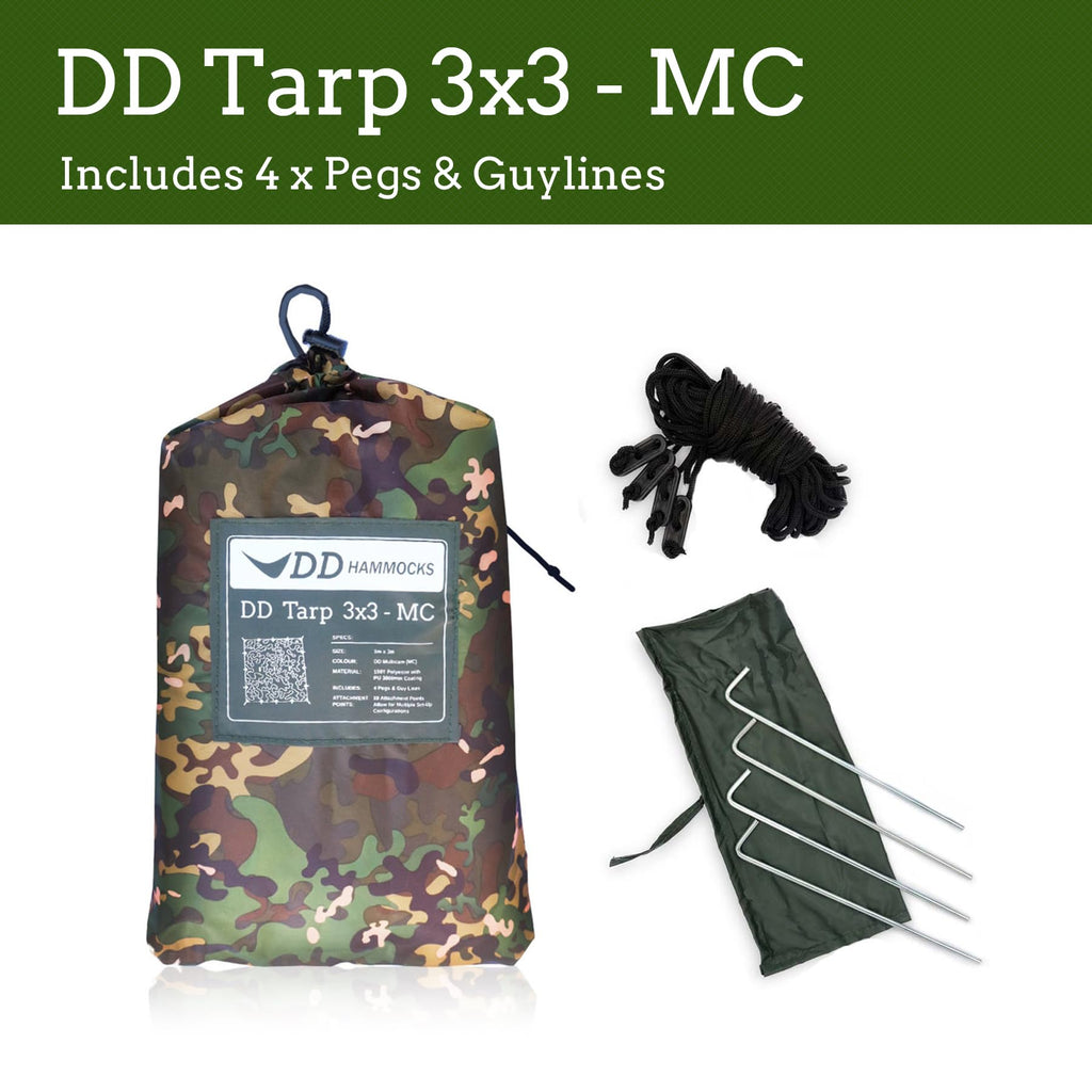 Dd Hammocks - Dd Tarp 3X3 - Mc (10Ft X 10Ft) - 100% Waterproof - Lightweight & Multifunctional Camo Rainfly Tarp Tent Shelter Fo