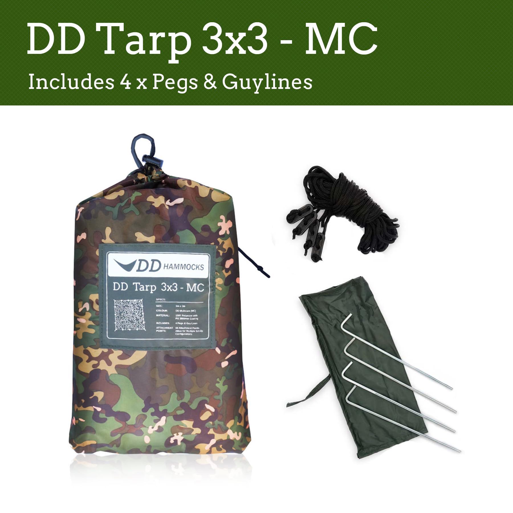 Dd Hammocks - Dd Tarp 3X3 - Mc (10Ft X 10Ft) - 100% Waterproof - Lightweight & Multifunctional Camo Rainfly Tarp Tent Shelter Fo