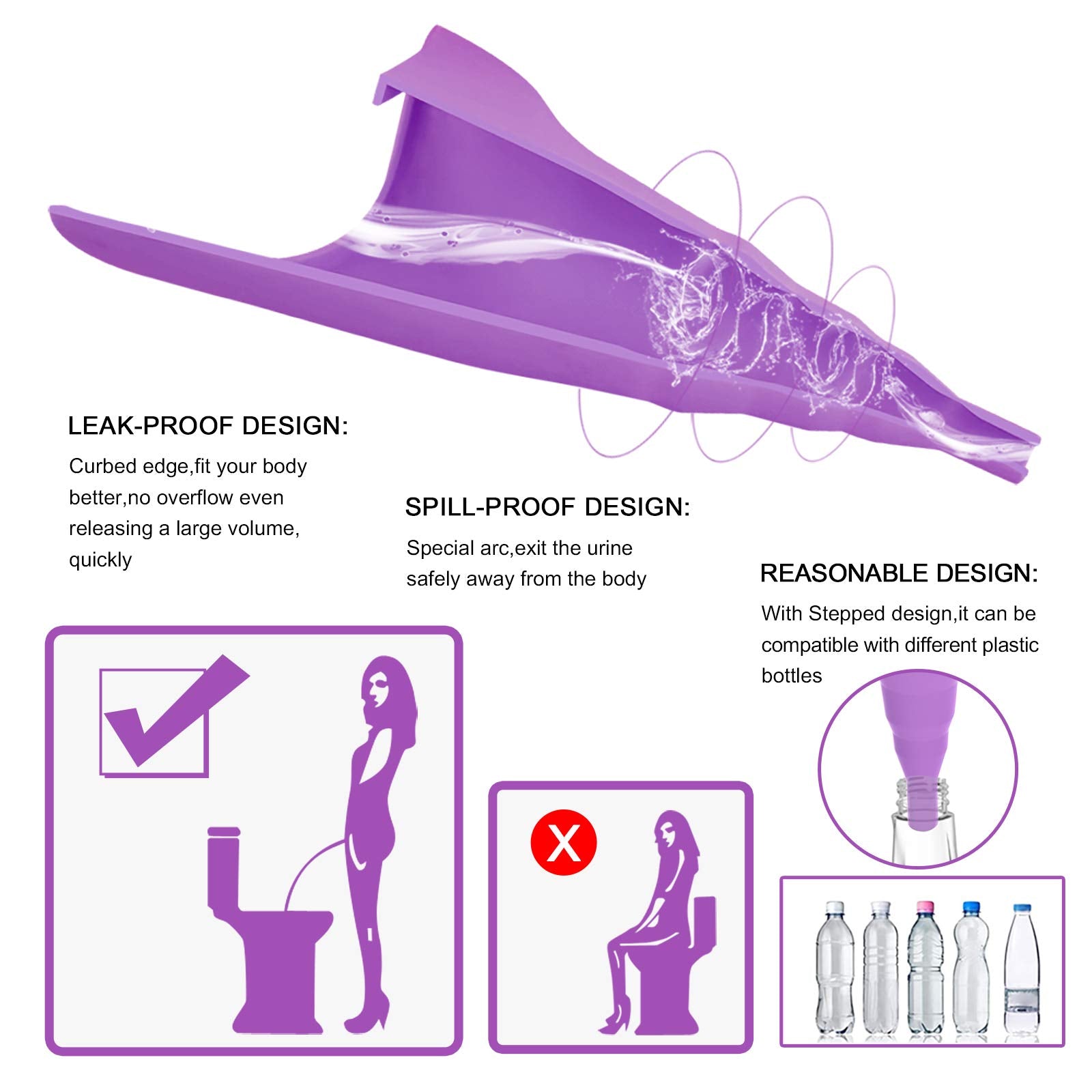 Female Urination Device,Reusable Silicone Female Urinal Foolproof Women Pee Funnel Allows Women To Pee Standing Up,Women'S Urina