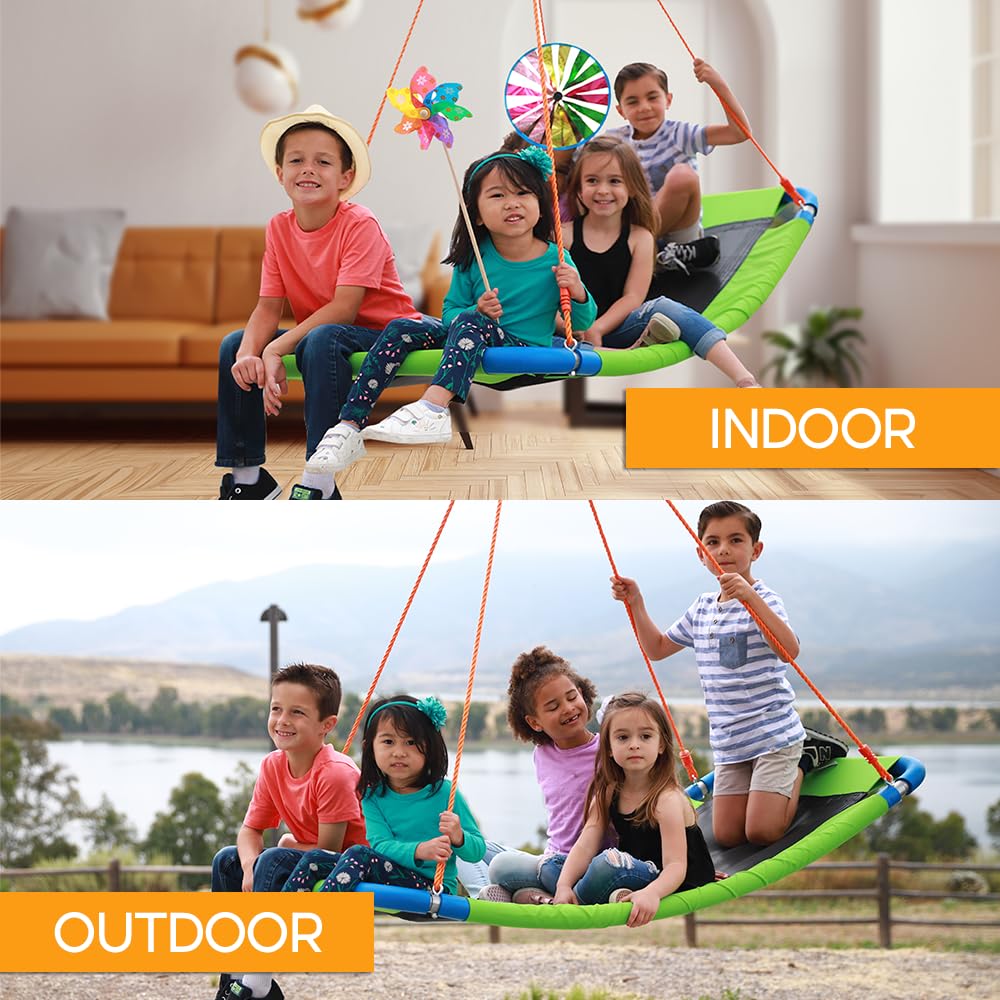 Giant 700Lb 60 Inch Saucer Tree Swing For Kids Adults - Green Weight Capacity Durable Steel Frame Waterproof Adjustable Ropes Ea