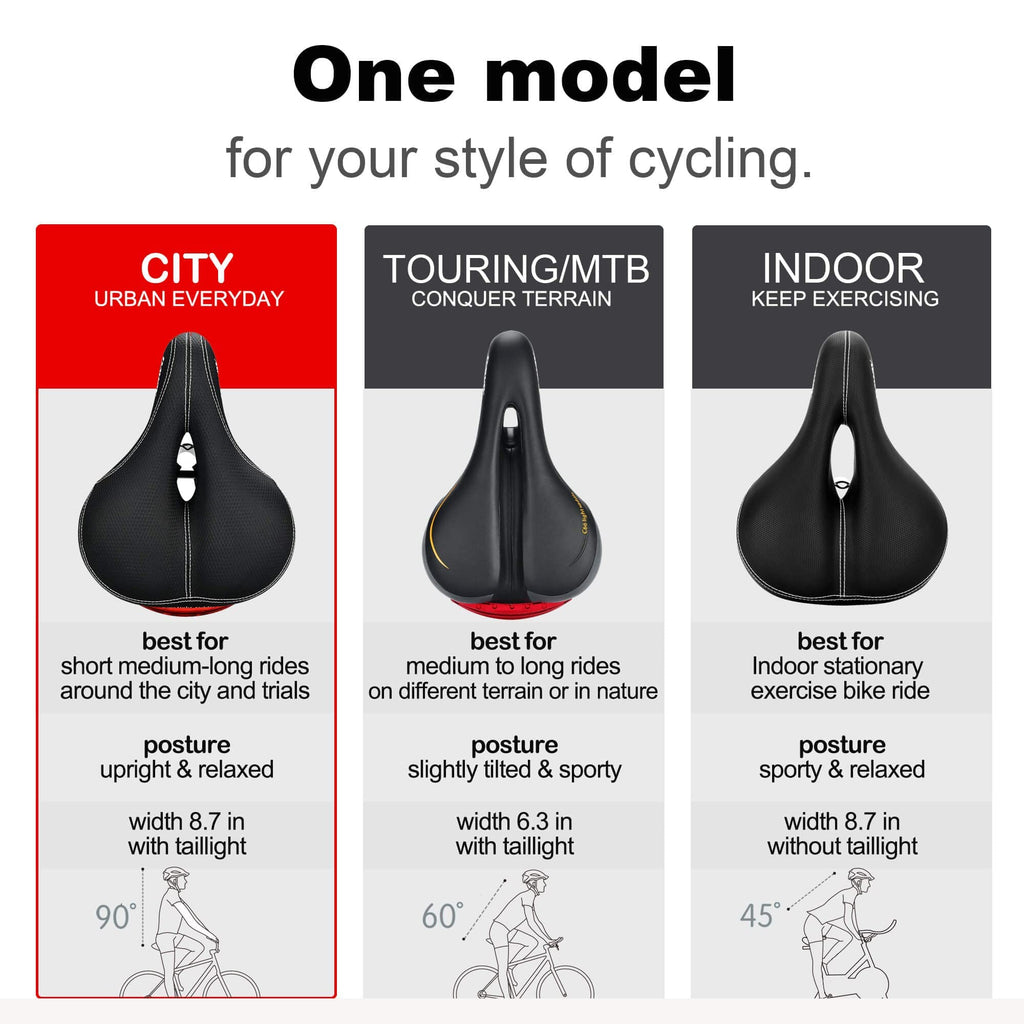 Daway Comfortable Men Women Bike Seat - C99 Soft Memory Foam Padded Wide Leather Bicycle Saddle Cushion With Taillight, Waterpro