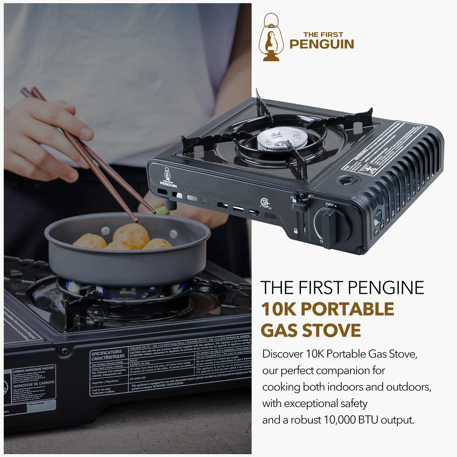 The First Penguin Portable Camping Stove - With Carrying Case 10,000 Btu Great For Emergency Preparedness Kit, High Power Butane