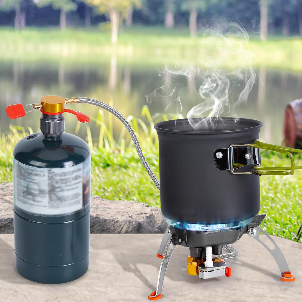 Wadeo 7200W Windproof Camping Stove, Camping Gas Stove With Piezo Ignition, Two Fuel Canister Adapter, Carry Case, Portable Stov