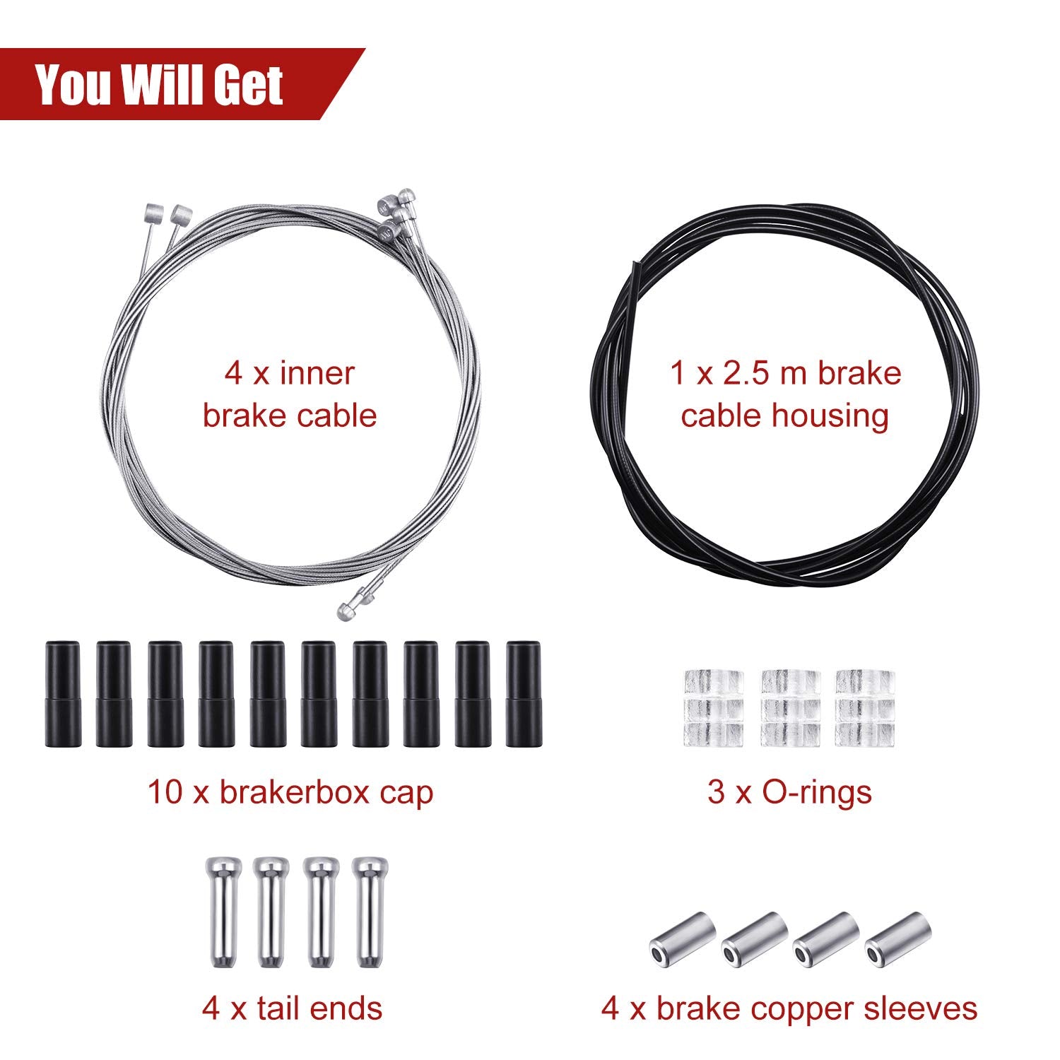 4 Pieces Brake Cable Universal Bike Inner Brake Cable Housing Kit Bicycle Brake Cable Replacement For Mountain And Road Bike Gea