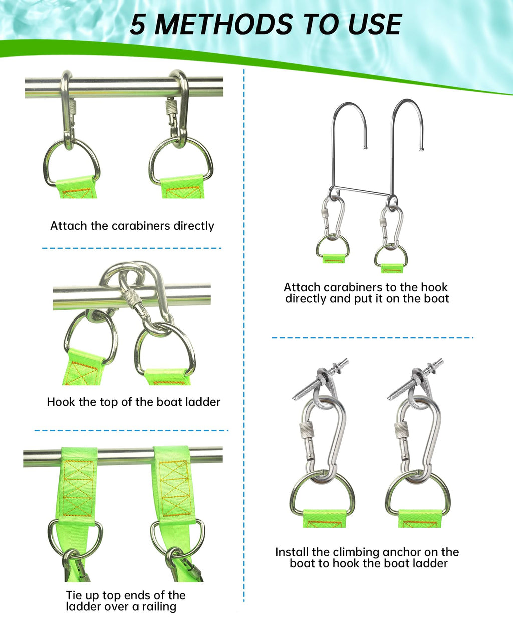 Boat Rope Ladder, 5 Step Heavy Duty Climbing Boat Ladder For Inflatable Boats, Fishing Boats, Sailboats, Kayaks, Tree Houses, An