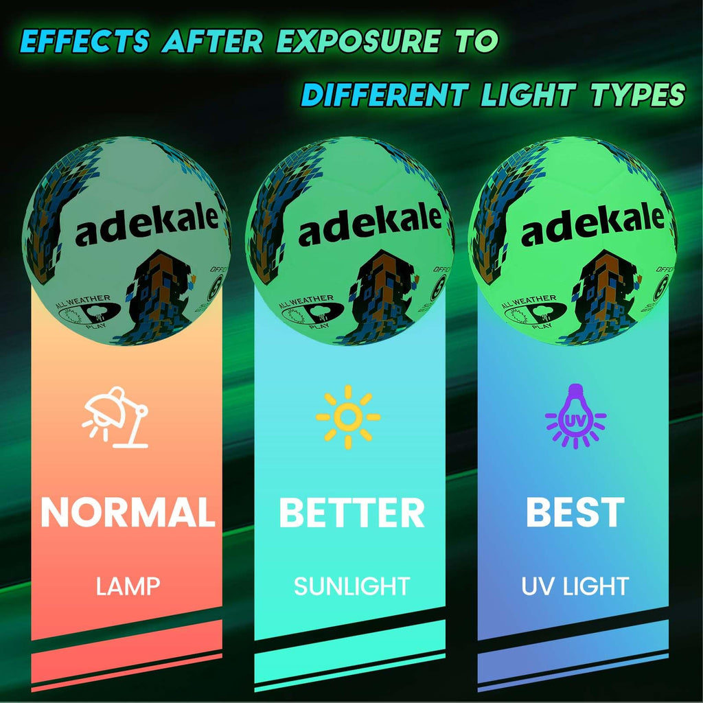 Adekale Soccer Balls Size 5,Glow In The Dark Official Size Soccer Ball,Indoor/Outdoor Light Up Training Ball With Pump And Needl