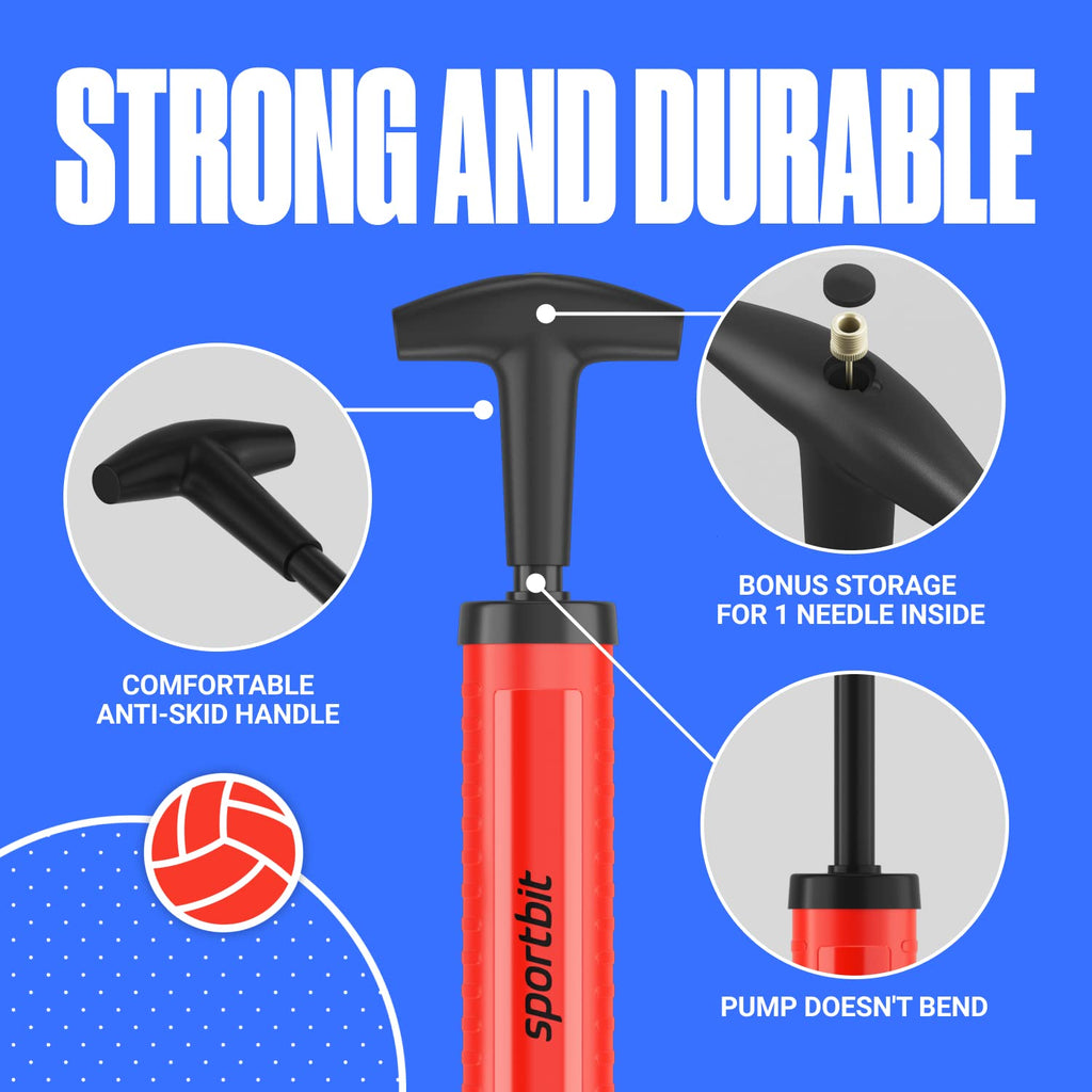 Sportbit Ball Pump With 3 Needles, Nozzle, Extension Hose, Pouch - Great Air Pump For Exercise Sport Balls - Football & Soccer,
