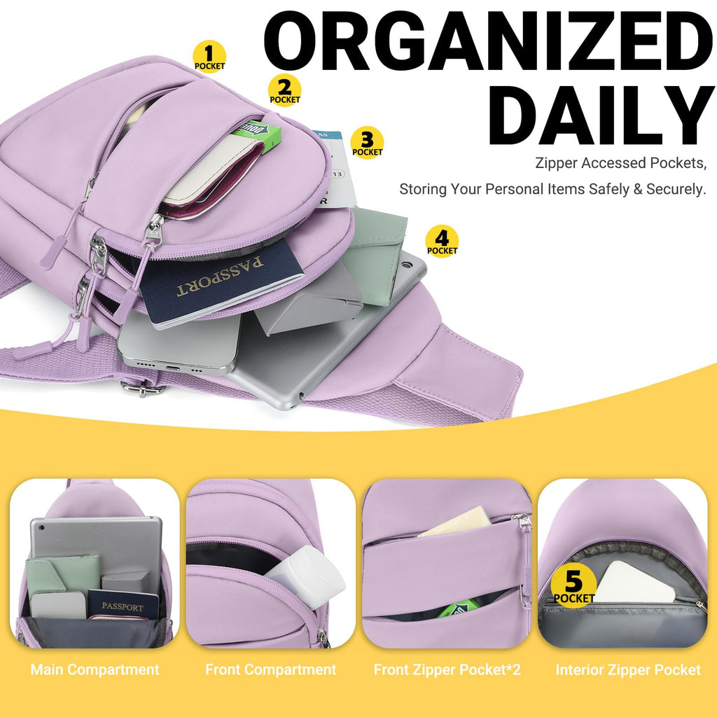 Tuwubi Crossbody Bags for Women, Sling Bag for Men, Small Hiking Backpack Anti Theft Lightweight for Outdoors Travel (M, Violet)