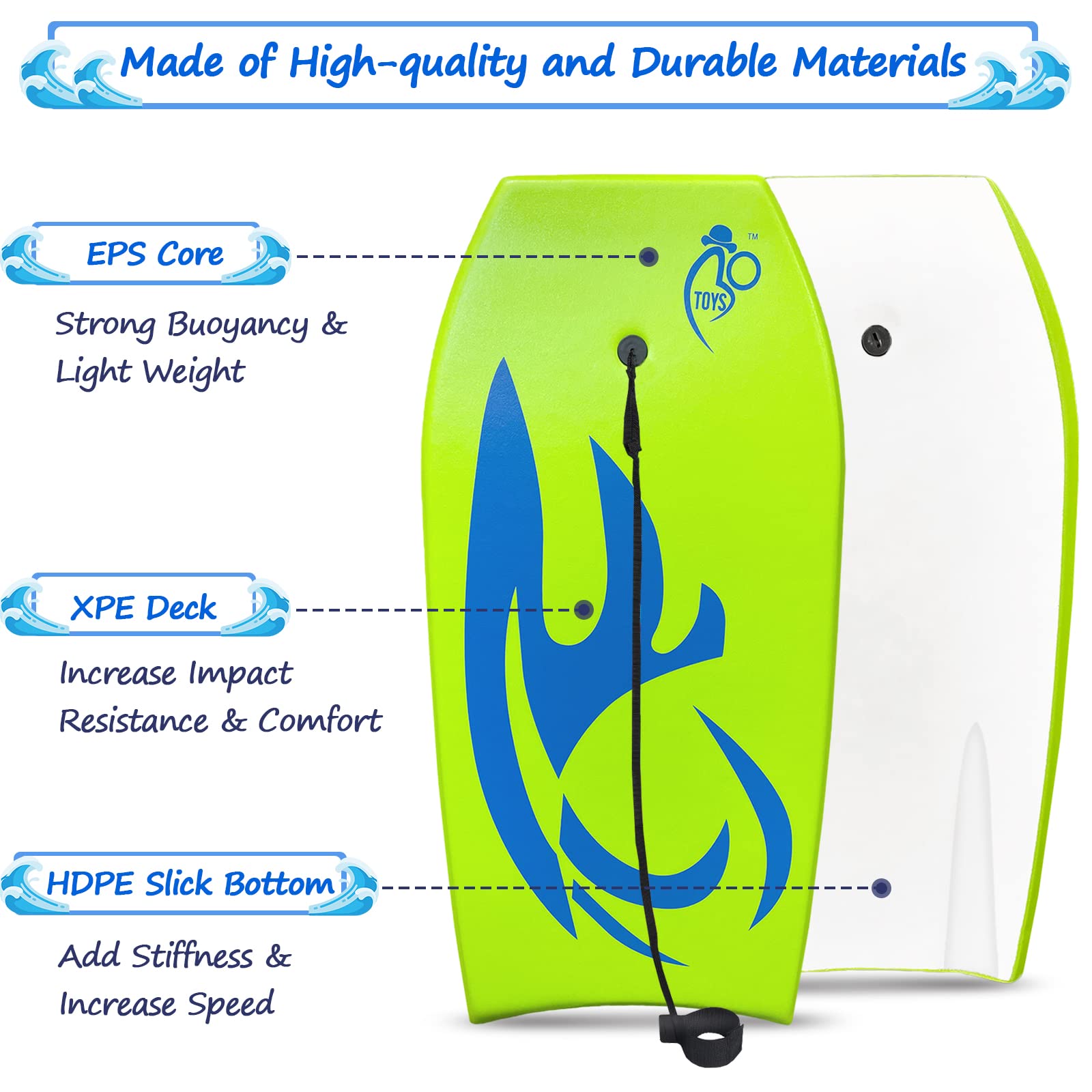 Bo-Toys Body Board Lightweight With Eps Core (Green, 41-Inch)