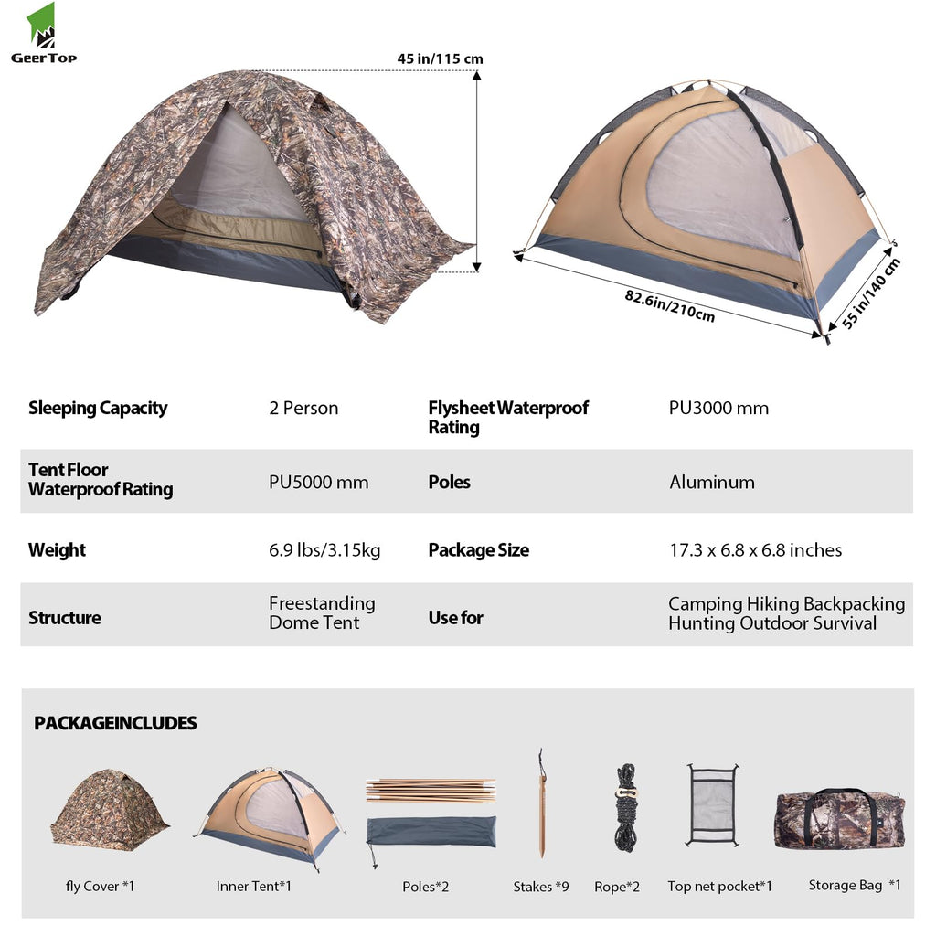 Geertop Lightweight Backpacking Tent 4 Season Ultralight Waterproof Camping Tent Double Layer Easy Setup Tent For Outdoor Huntin
