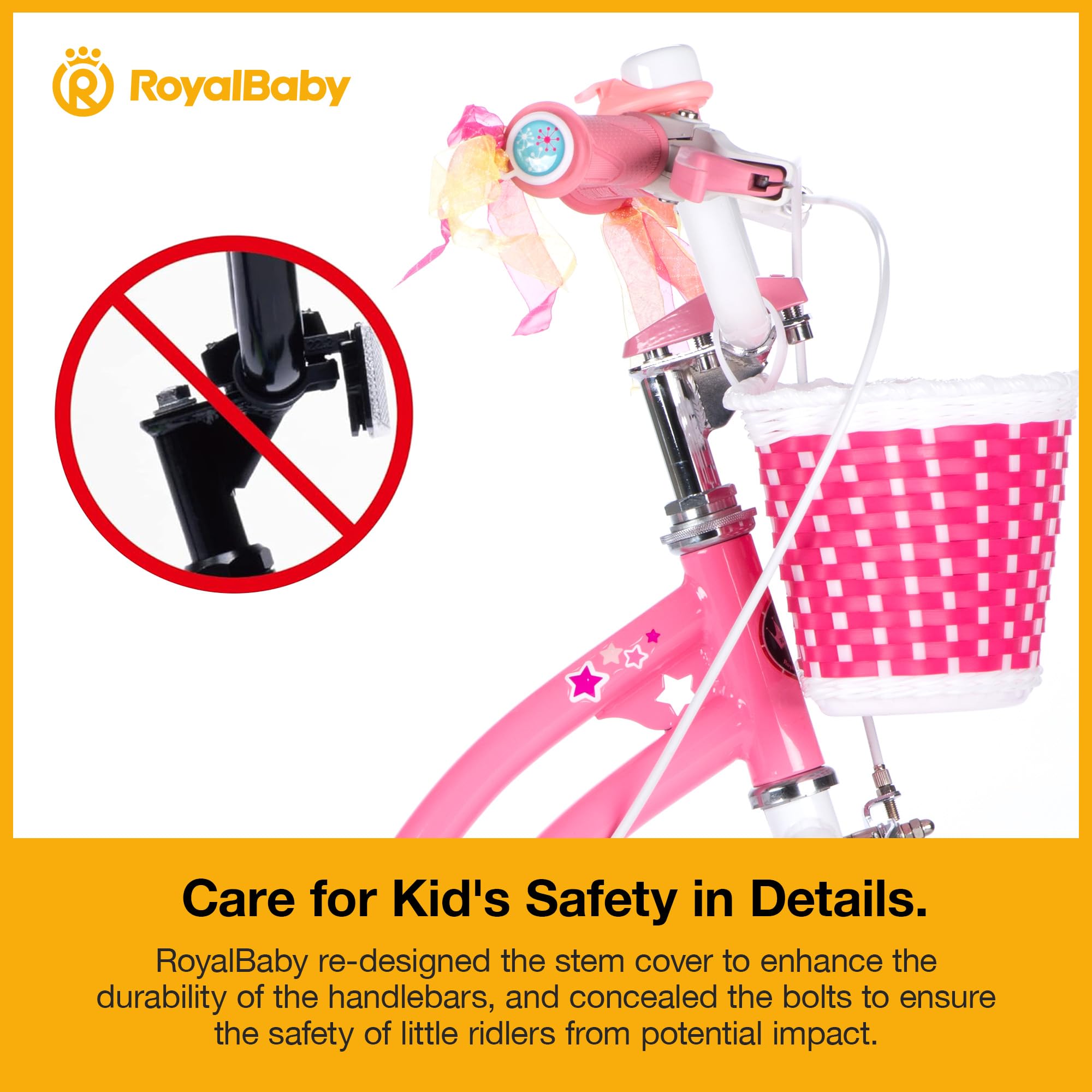 RoyalBaby Stargirl Kids Bike 12 Inch Girls Bicycle for Children with Training Wheels & Basket, Pink