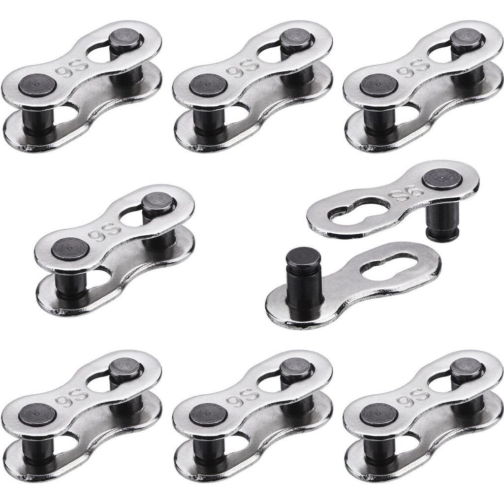 Hotop 8 Pairs Bicycle Missing Link For 6, 7, 8, 9, 10 Speed Chain, Silver, Reusable (9 Speed)