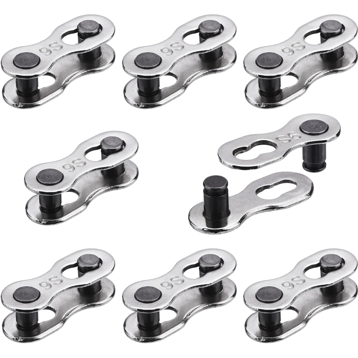 Hotop 8 Pairs Bicycle Missing Link For 6, 7, 8, 9, 10 Speed Chain, Silver, Reusable (9 Speed)