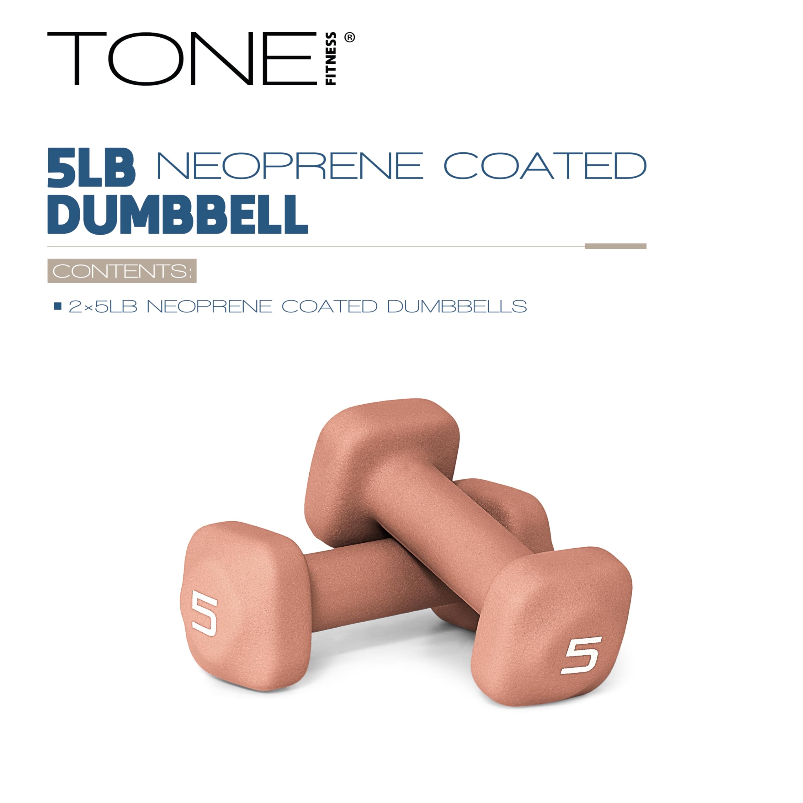 Tone Fitness 5 lb Neoprene Dumbbell Pair for Home Workouts - Non-Slip Design - Orange
