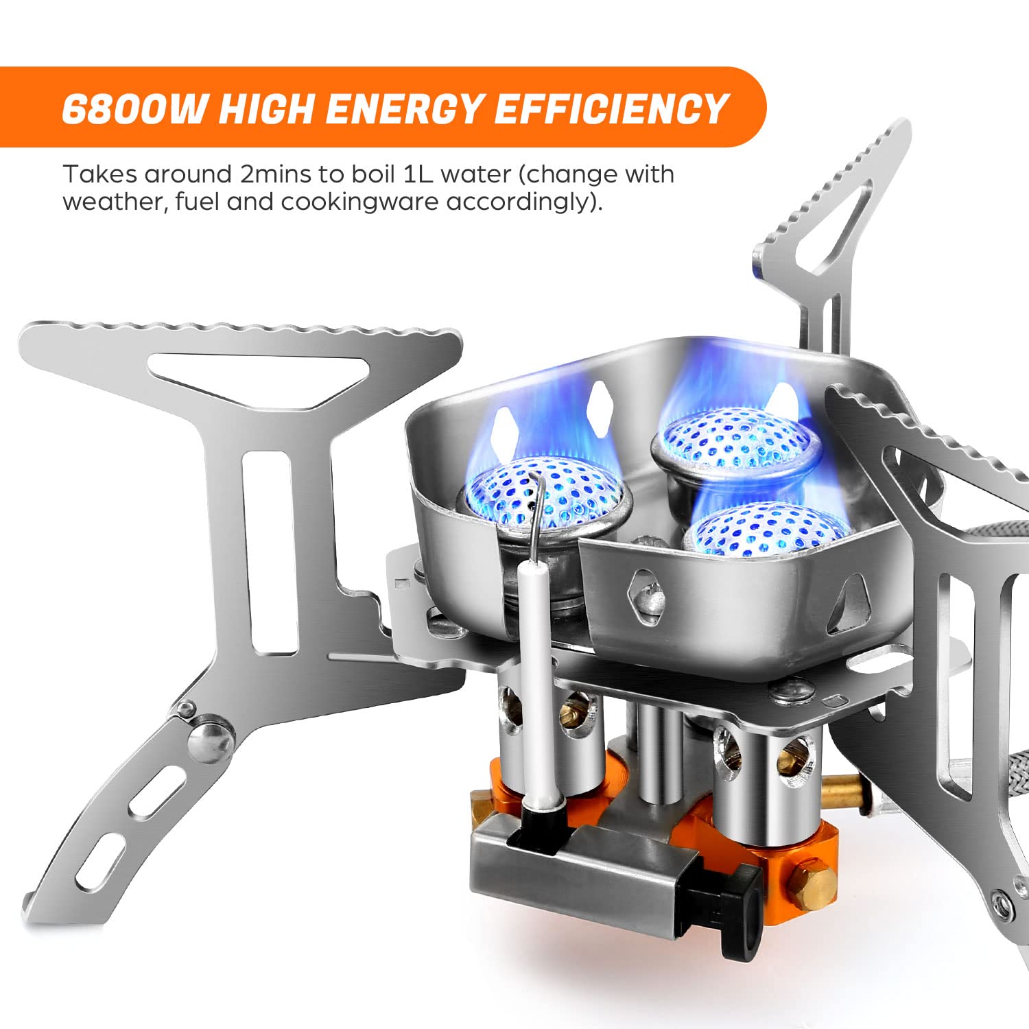 Odoland 6800W Windproof Camp Stove Camping Gas Stove With Fuel Canister Adapter, Piezo Ignition, Carry Case, Portable Collapsibl