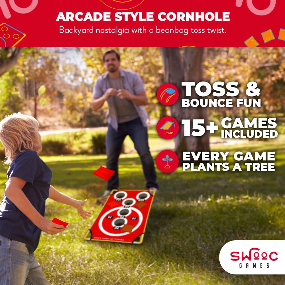 Swooc Games - Coney Island Toss - Arcade Style Cornhole Board Set W/Carrying Case & 15+ Games - Corn Hole Games For Adults - Kid