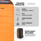Teton Sports Celsius Regular Sleeping Bag; Great For Family Camping , Orange Poly Liner, 80 X 33-Inch, Right