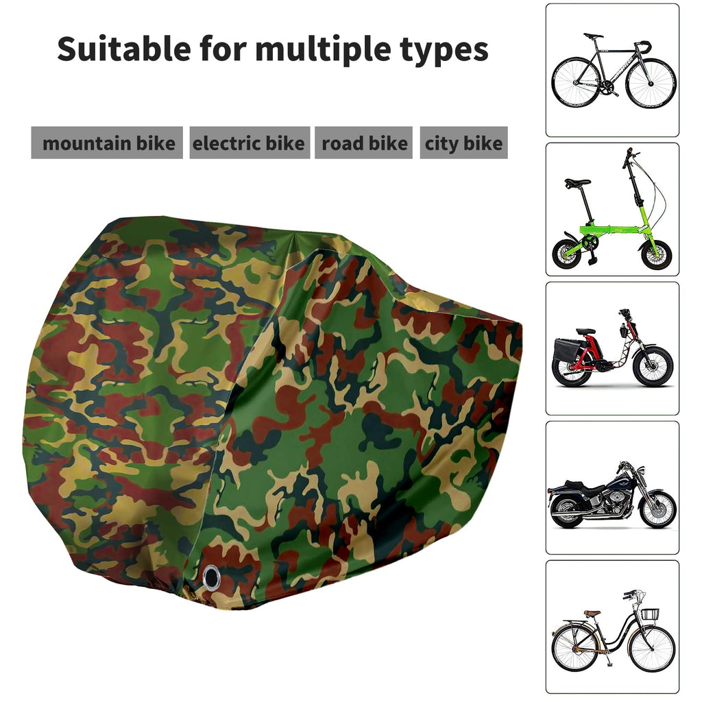 Camouflage With Silver Trim Bike Cover Fits 3 Bikes, Maveek Bicycle Cover 190T With Lock Hole Waterproof Weatherproof Dustproof