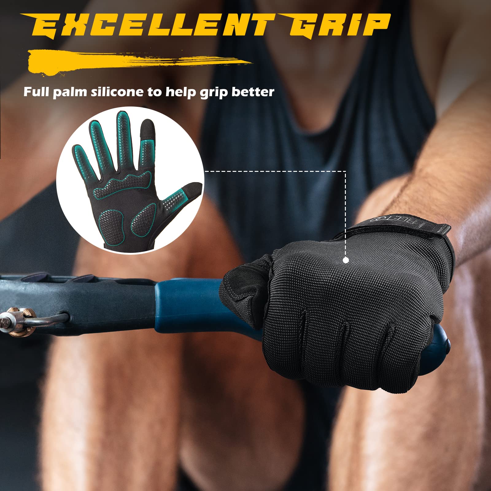 Freetoo Full-Finger Workout Gloves For Men, [Excellent Grip] [Palm Protection] Padded Weightlifting Gloves Lightweight Gym Glove