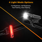 Ascher Ultra Bright Usb Rechargeable Bike Light Set, Powerful Bicycle Front Headlight And Back Taillight, 4 Light Modes, Easy To