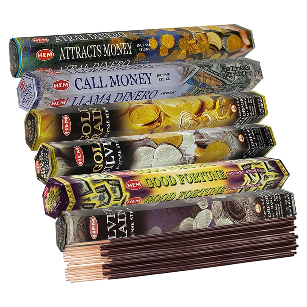 Hem Incense Sticks Variety Pack 29 And Incense Stick Holder Bundle With 6 Money And Good Luck Fragrances