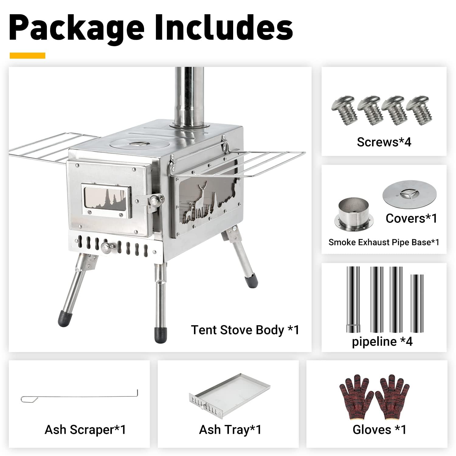 Womeyork Outdoor Camping Stove, Portable Wood Burning Stove With Chimney Pipe For Tent, Shelter, Heating And Cooking