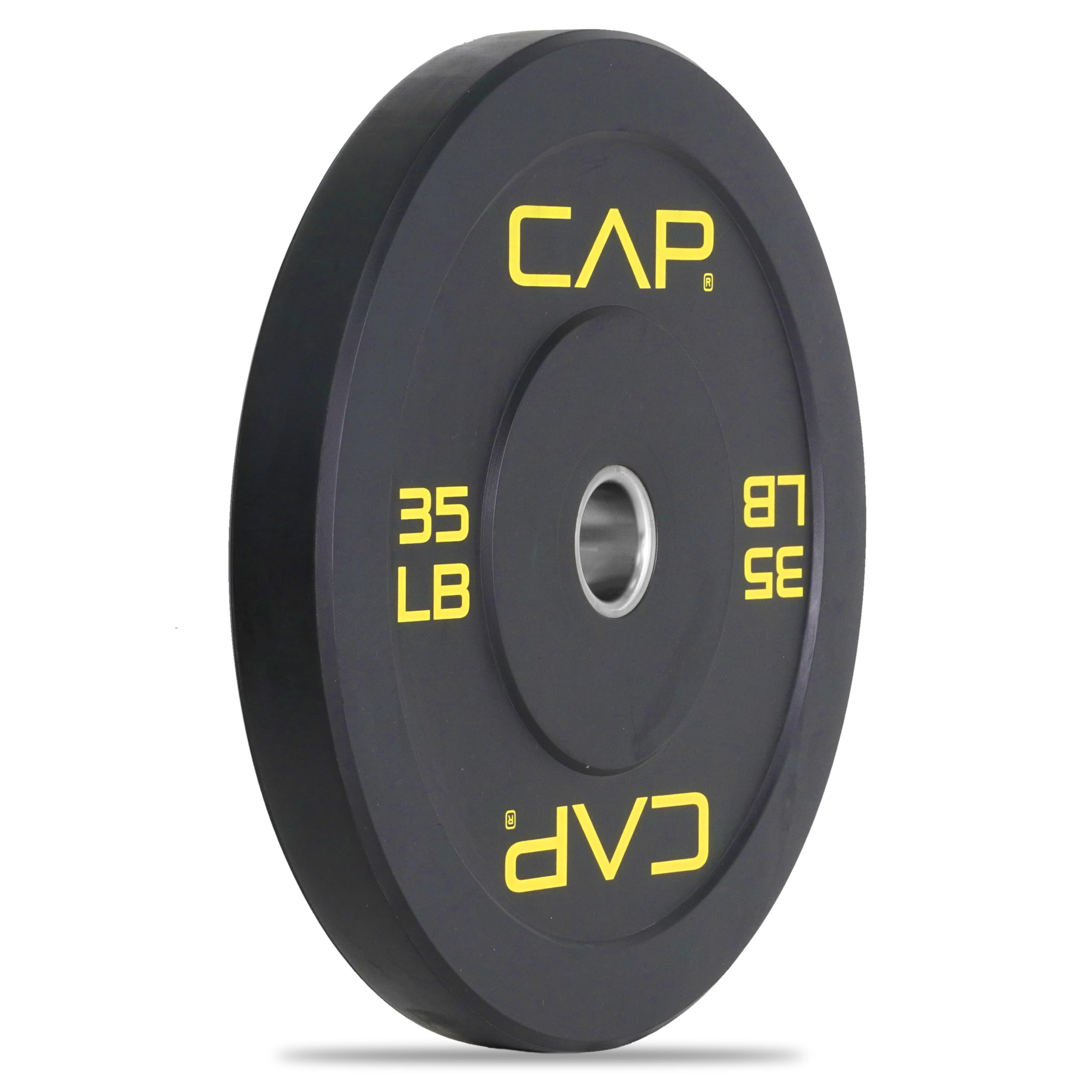 Cap Barbell Budget Olympic Bumper Plate With Yellow Logo, Black, 35 Lb Single