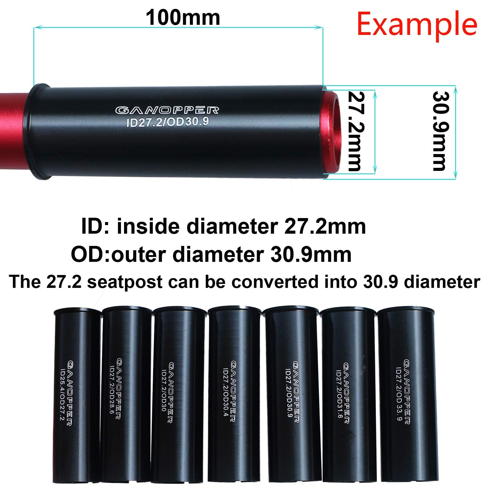 Ganopper Seatpost Shim 31.6 To 30.9 Bicycle Seat Post Adapter Reducing Sleeve Shim For Mountain Bike Seat Post Tube Shim (30.9-3