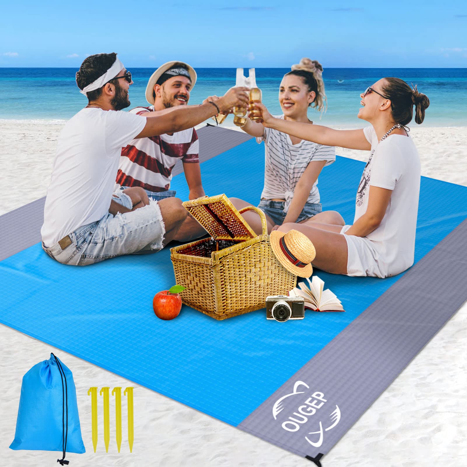 Beach Blanket, Beach Mat Sand Free Waterproof 79 X 83 Suitable for 4-7 Adults, Waterproof Lightweight Picnic Blankets for Travel