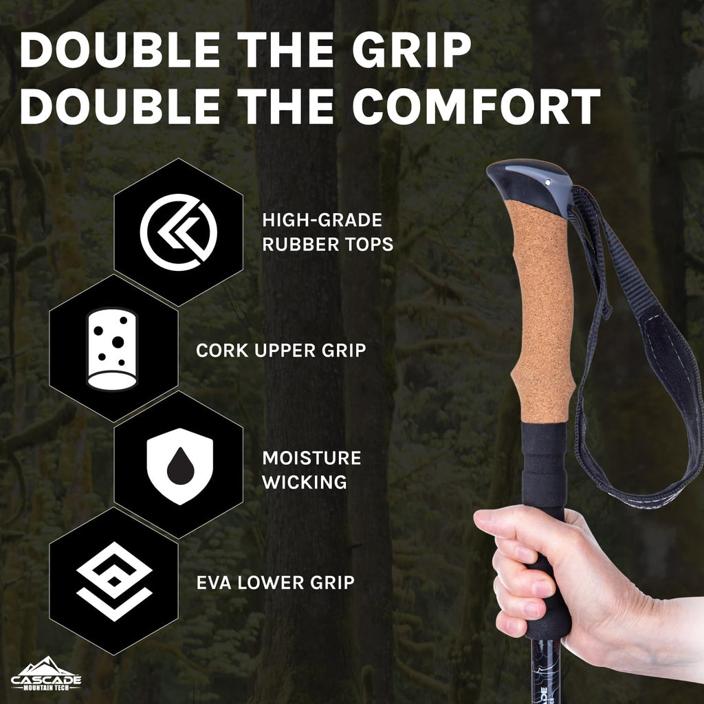 Cascade Mountain Tech Trekking Poles - 3K Carbon Fiber Walking Or Hiking Sticks With Quick Adjustable Locks (Set Of 2) , Black