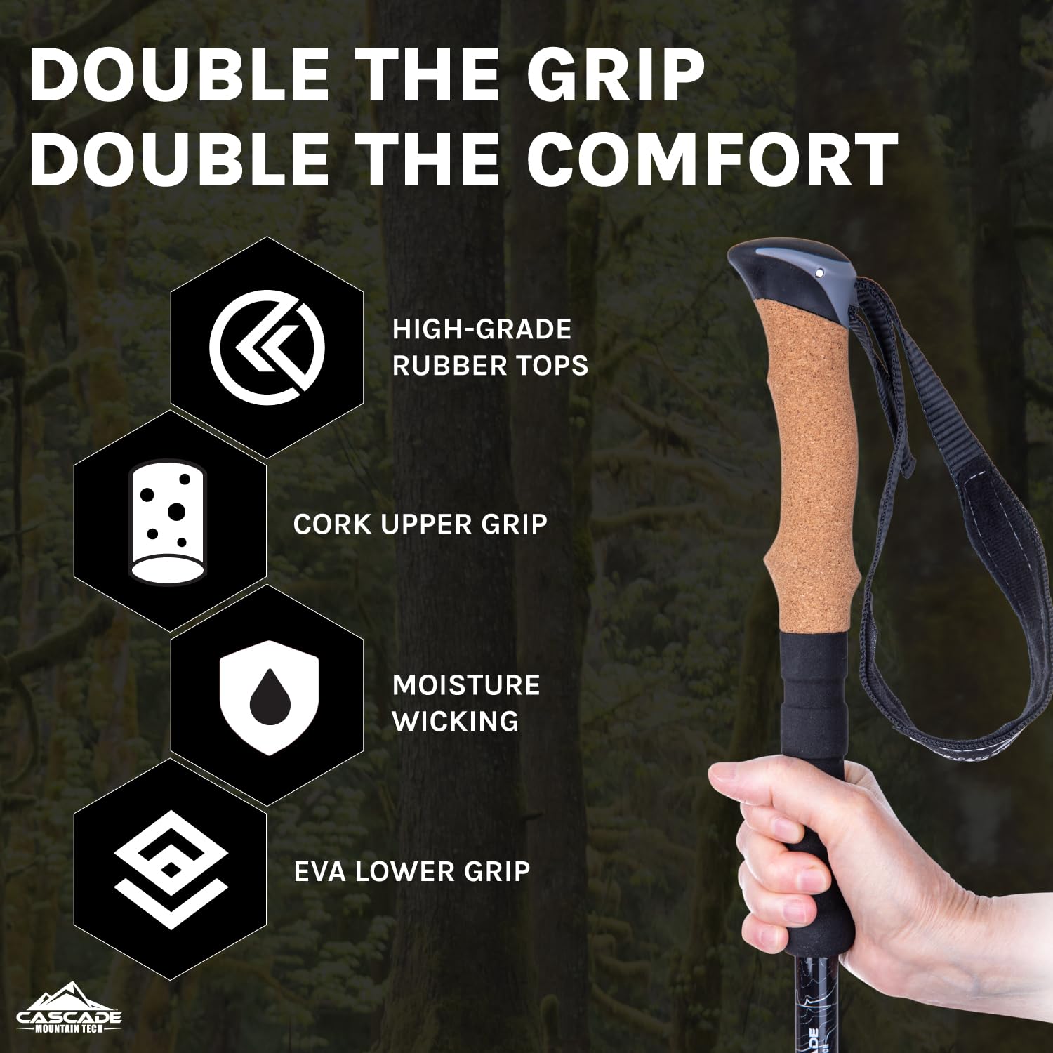 Cascade Mountain Tech Trekking Poles - 3K Carbon Fiber Walking Or Hiking Sticks With Quick Adjustable Locks (Set Of 2) , Black