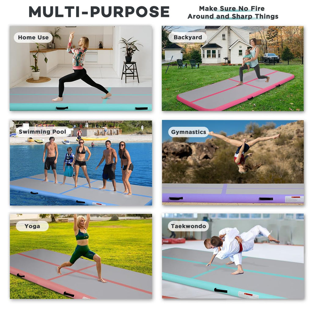 Kikilive Inflatable Air Gymnastics Tumbling Mat 10Ft, Air Tumble Track Mat 4 Inches Thickness With Electric Air Pump For Home Us