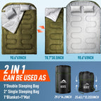 Mereza Double Sleeping Bag For Adults Mens With Pillow, Xl Queen Size For All Season Camping Hiking Backpacking 2/Two Person Sle