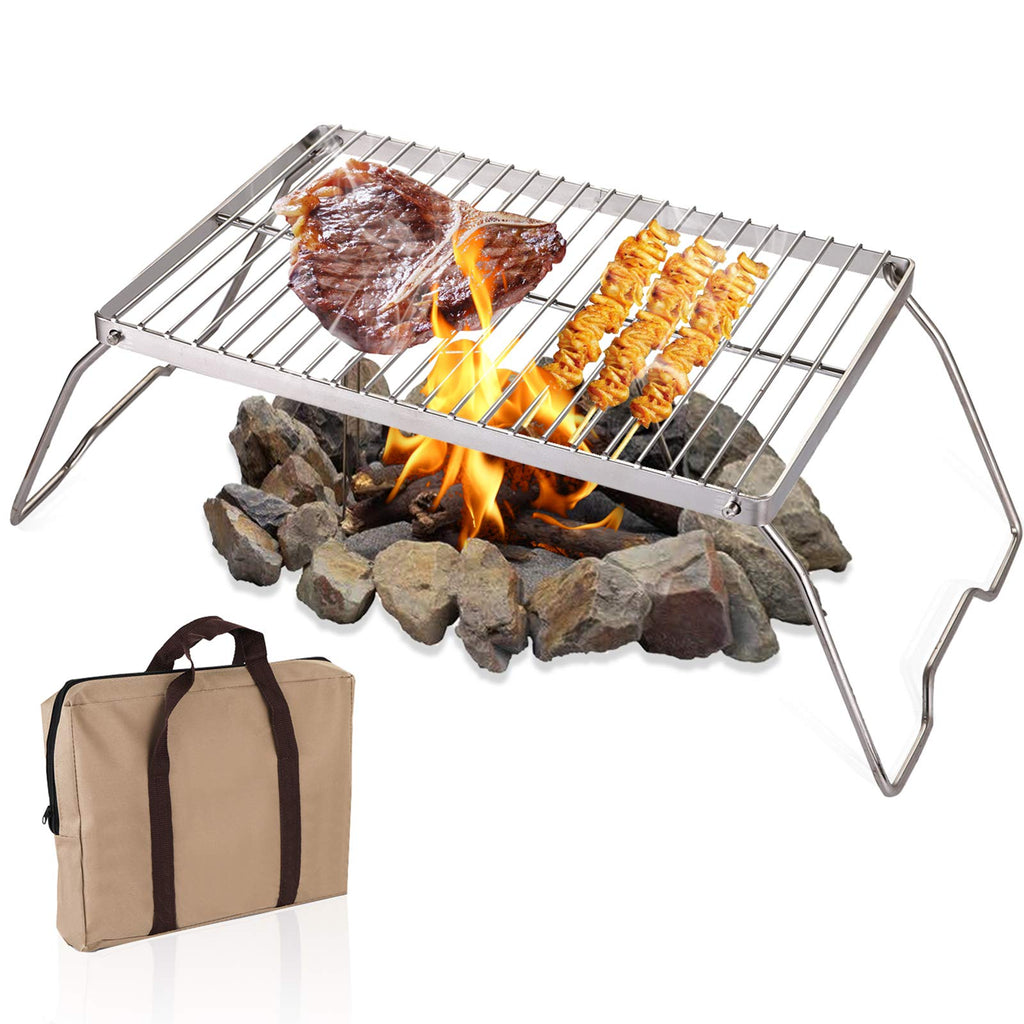 Yopay Folding Campfire Grill With Legs Carrying Bag, 304 Stainless Steel Grate Barbeque Grill, Heavy Duty Portable Camping Grill