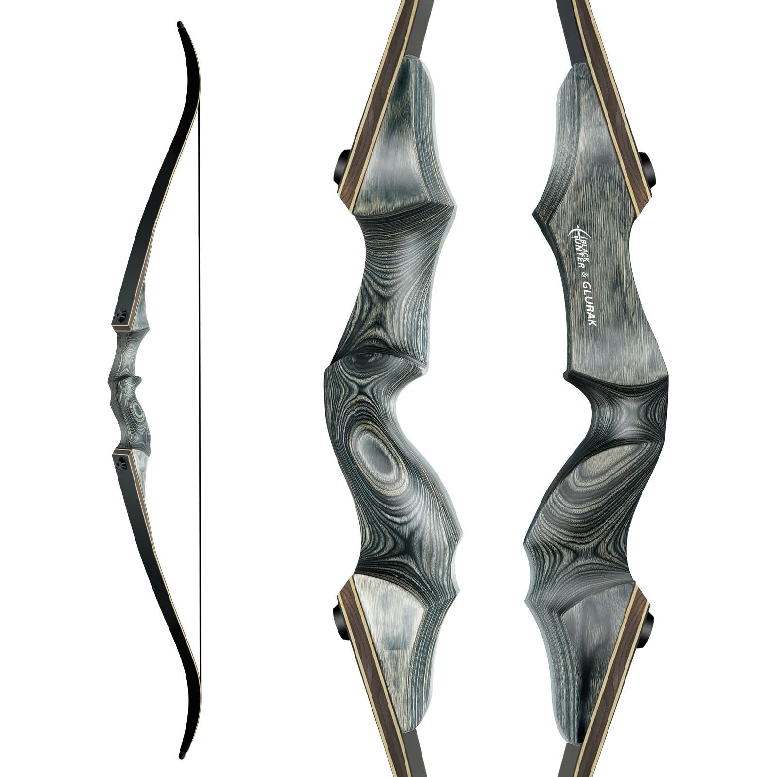 Black Hunter Takedown Recurve Bow, 60 Right Handed With Ergonomic Design For Adults Beginners To Advanced Outdoor Practice & Hun
