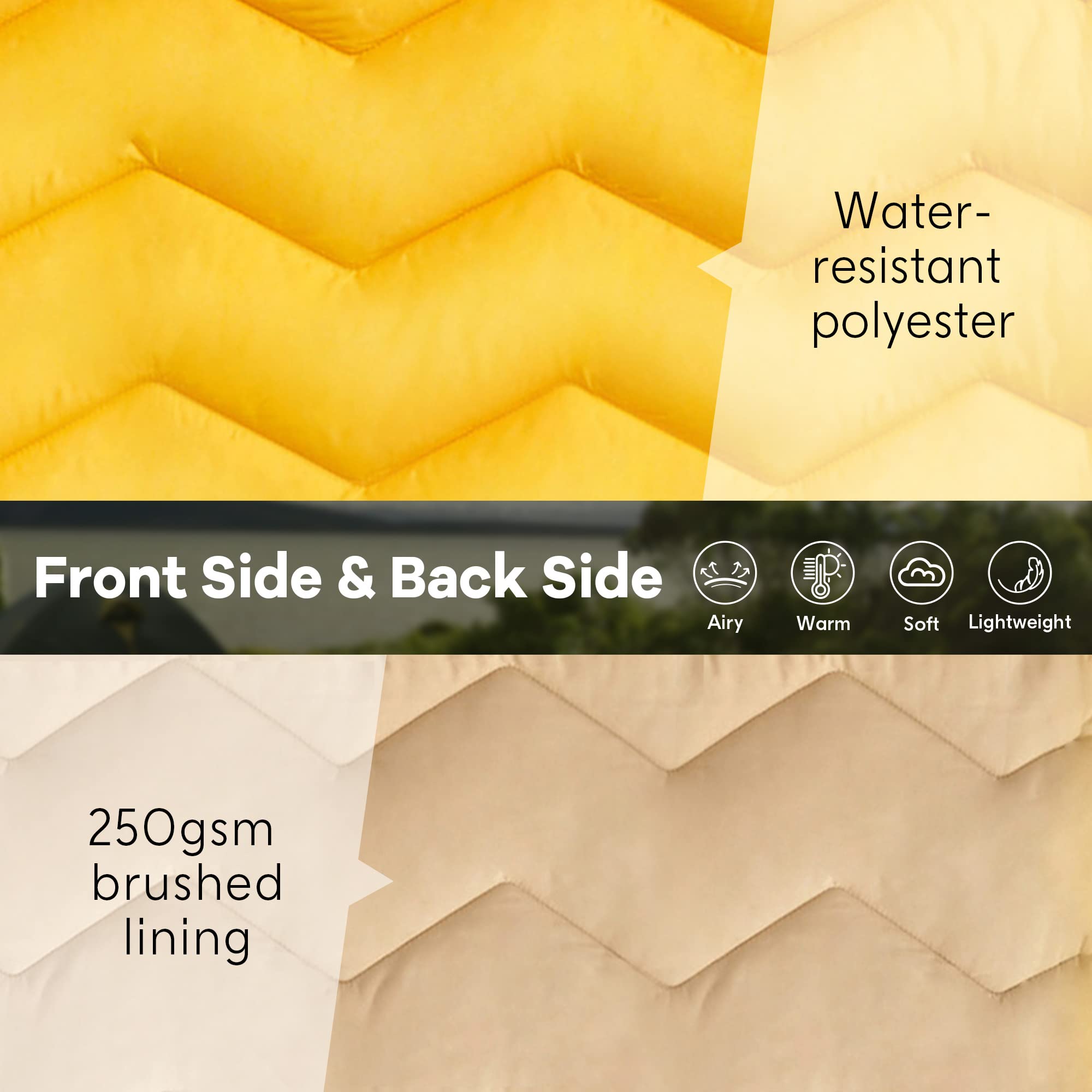 Unikome Lightweight Travel Blanket, Waterproof Warm Puffy Down Alternative Camping Blanket With Corner Loops, 75'52', Yellow