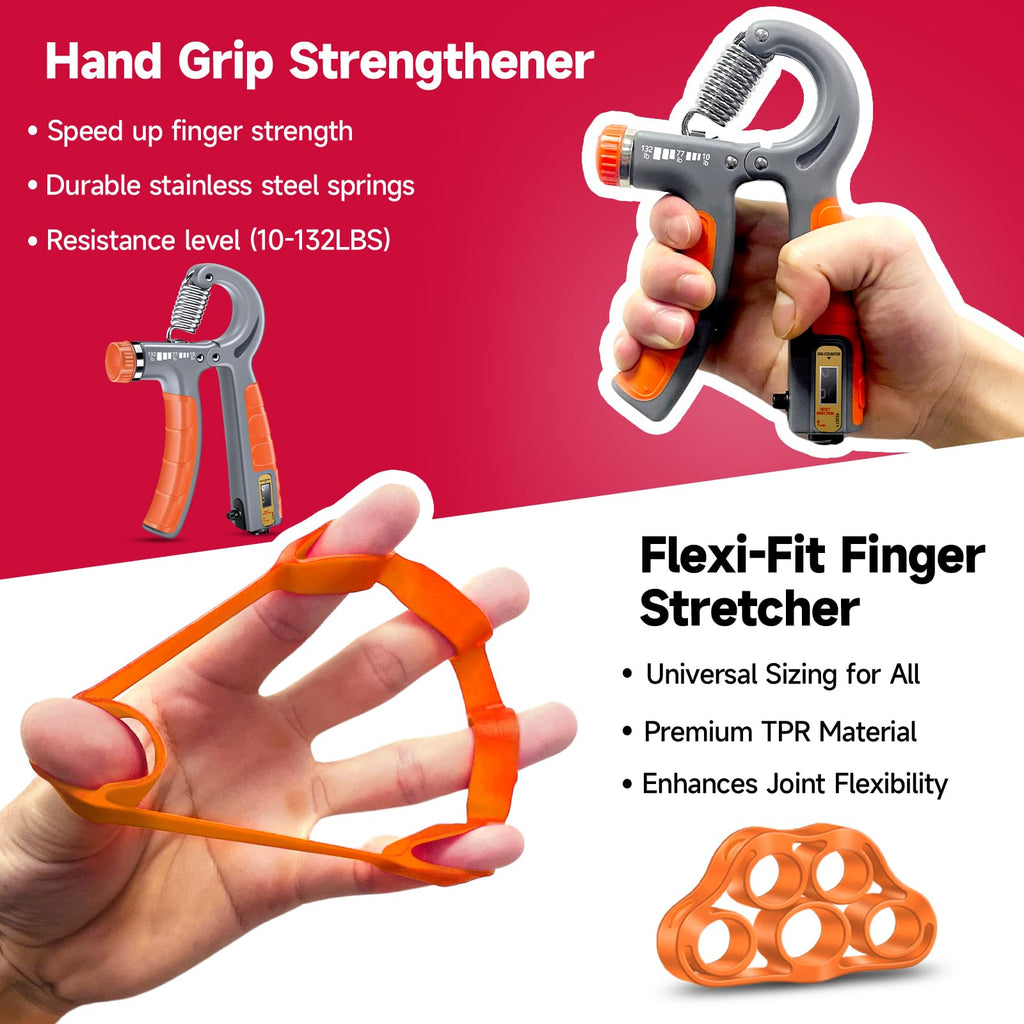 Fitbeast Grip Strength Trainer Kit Adjustable Resistance 2 Hand Grippers With Counters, Finger Stretcher Build Strength And Grip