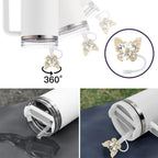 SEMATA 2PCS Cute Butterfly Straw Cover Cap for Stanley Cup Accessories,Bling Crystals Straw Toppers for Stanley Tumbler 40&30 oz