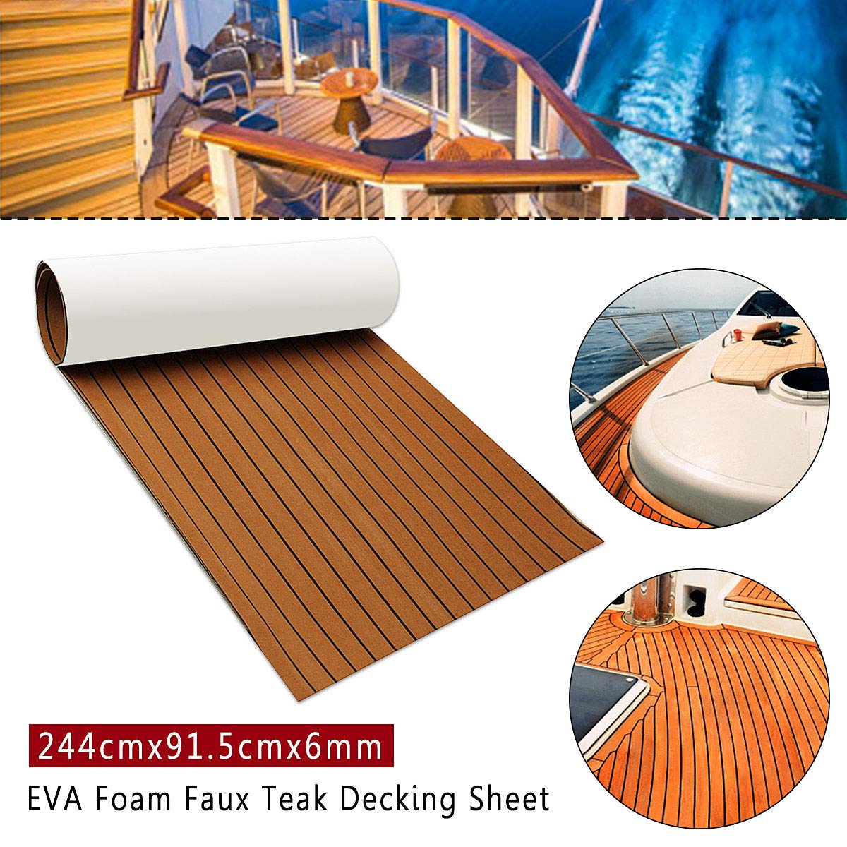 Zeeos Eva Foam Teak Decking Floor Sheet,Non-Skid-Self-Adhesive Flooring Synthetic Deck Marine Yacht Rv Boat Flooring Mats,Teak W