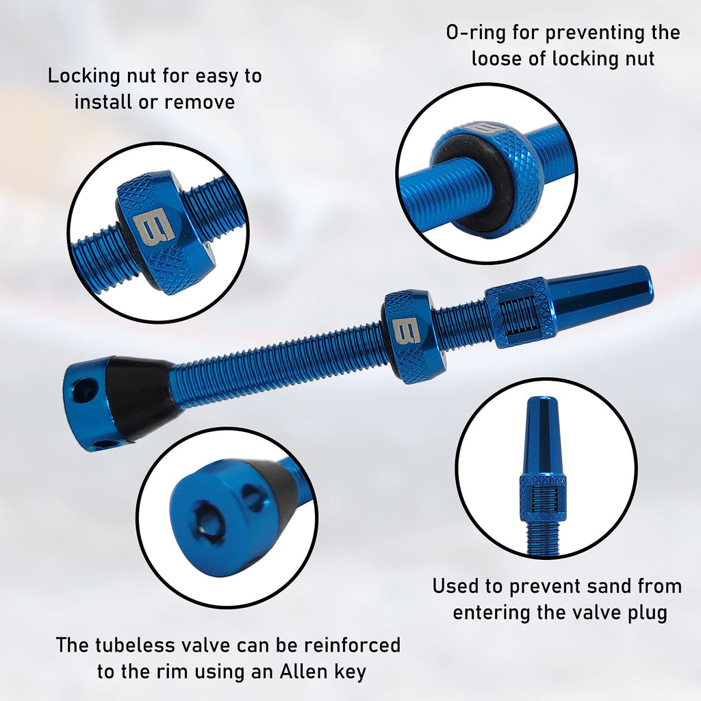 Bwshlf Blue Tubeless Presta Valve Stem 40Mm  44Mm, Super Light Alloy Presta Valve Stem Kit With Valve Core Remover Tool And Valv