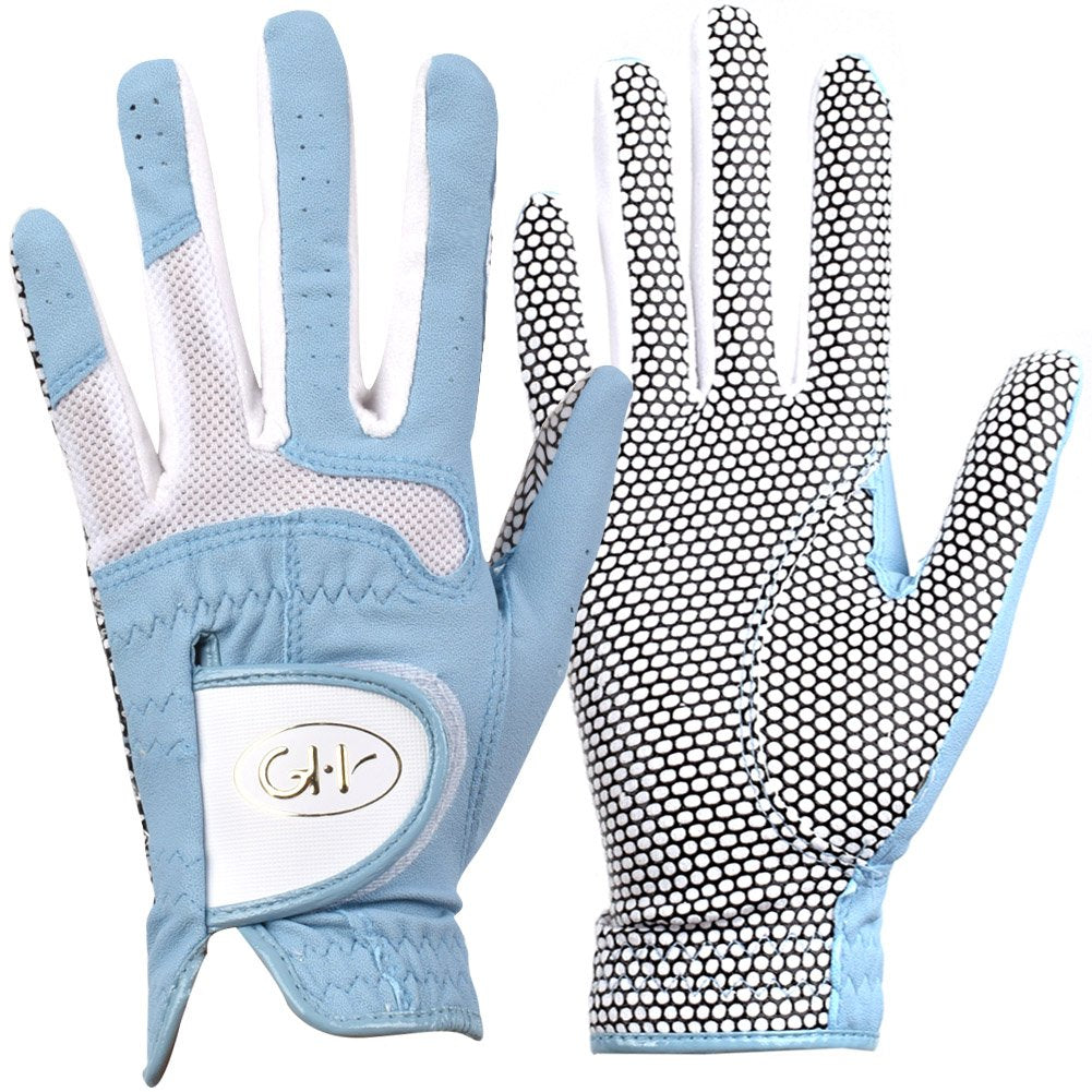 Gh Womens Leather Golf Gloves One Pair - Plain Both Hands (Blue, 20 (M))