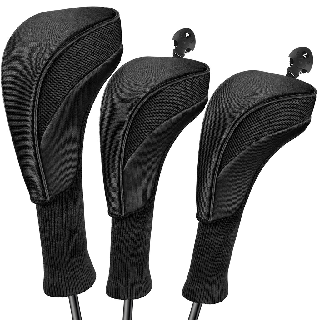 Golf Club Head Covers For Fairway Woods Driver Hybrids 3 Pieces Long Neck Mesh Sports Fan Golf Club Headcovers Set With Intercha