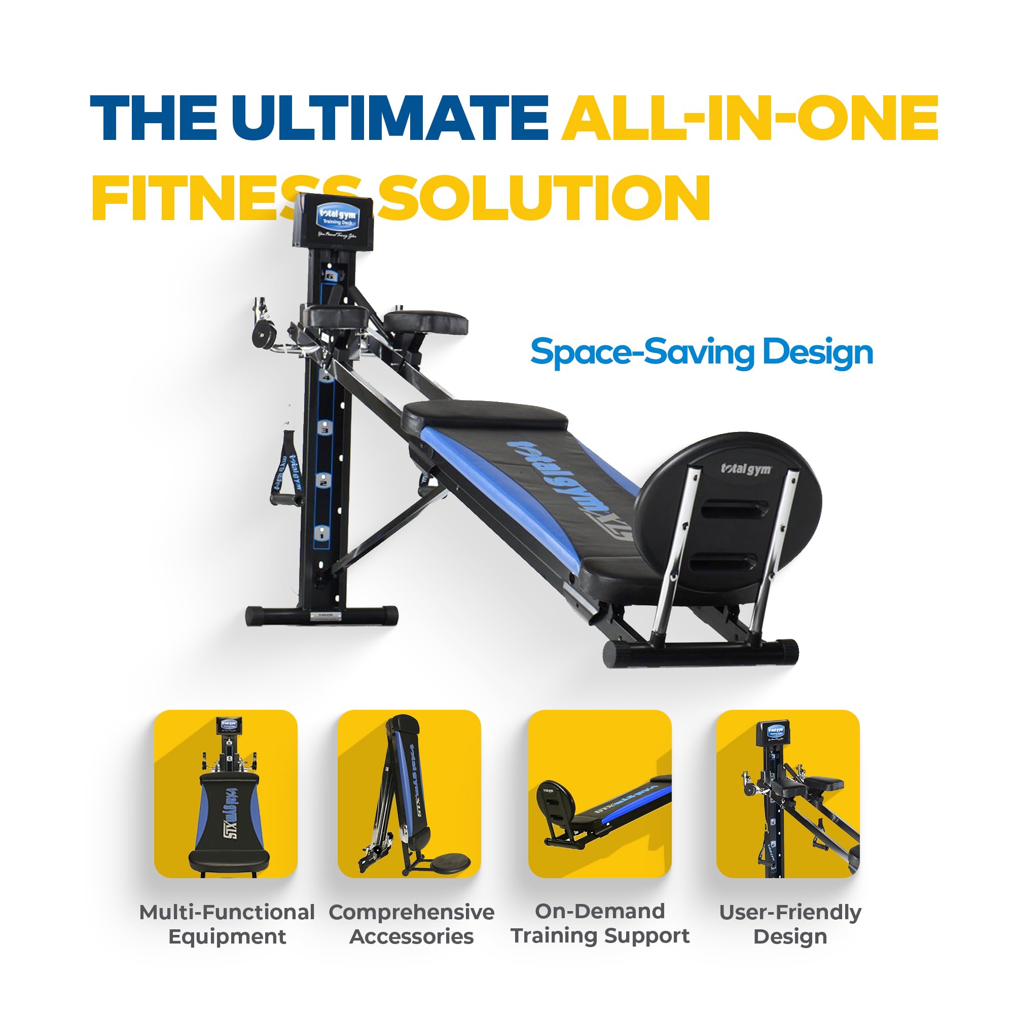 Total Gym Men And Women Universal Total Body Training Home Gym Workout Machine Equipment With Squat Stand, Leg Pull, 2 Ankle Cuf
