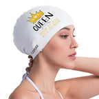 Copozz Swim Cap For Women, Silicone Waterproof Comfy Swimming Bathing Cap For Long Hair With Crown Printed