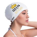 Copozz Swim Cap For Women, Silicone Waterproof Comfy Swimming Bathing Cap For Long Hair With Crown Printed
