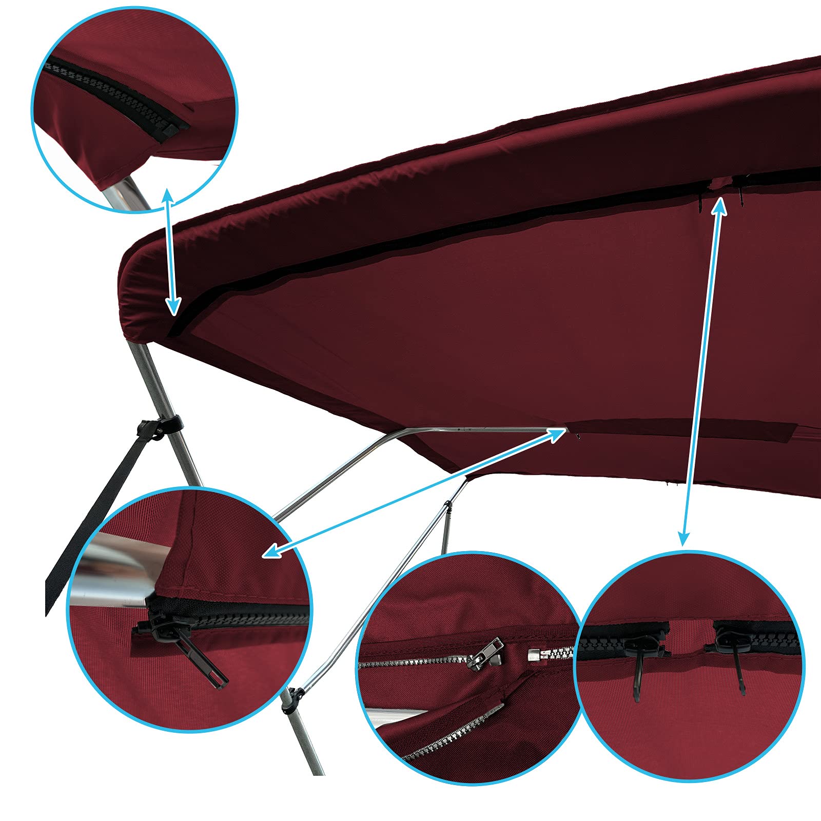 Savvycraft 4 Bow Bimini Replacement Top Canvas Cover 4 Bow 96'' L 79''-84'' W Burgundy Color